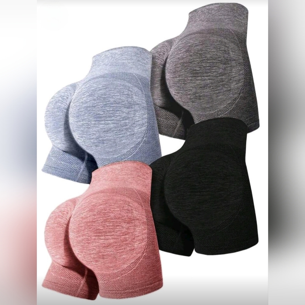 Women's Seamless High-Waist Shorts - Black, Gray, Pink,Navy - 4pcs